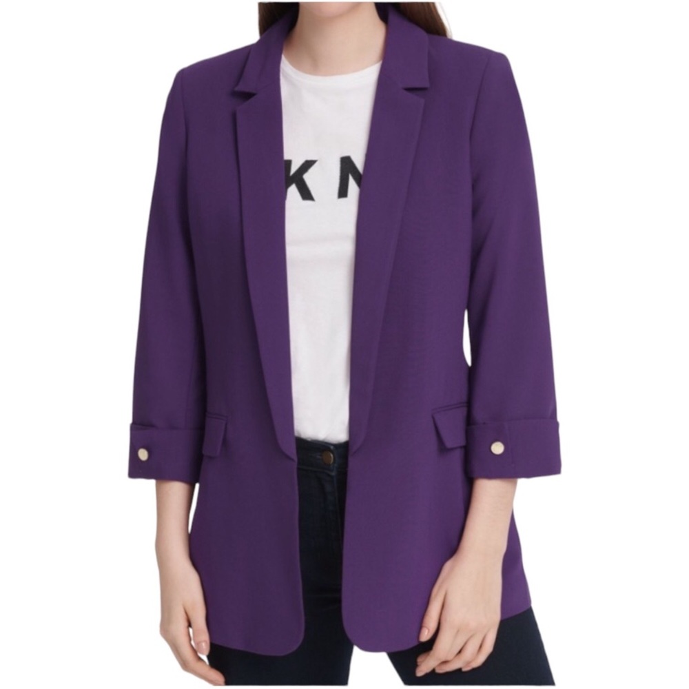 DKNY Blazer Open Jacket Plum Purple 10 Petite NEW